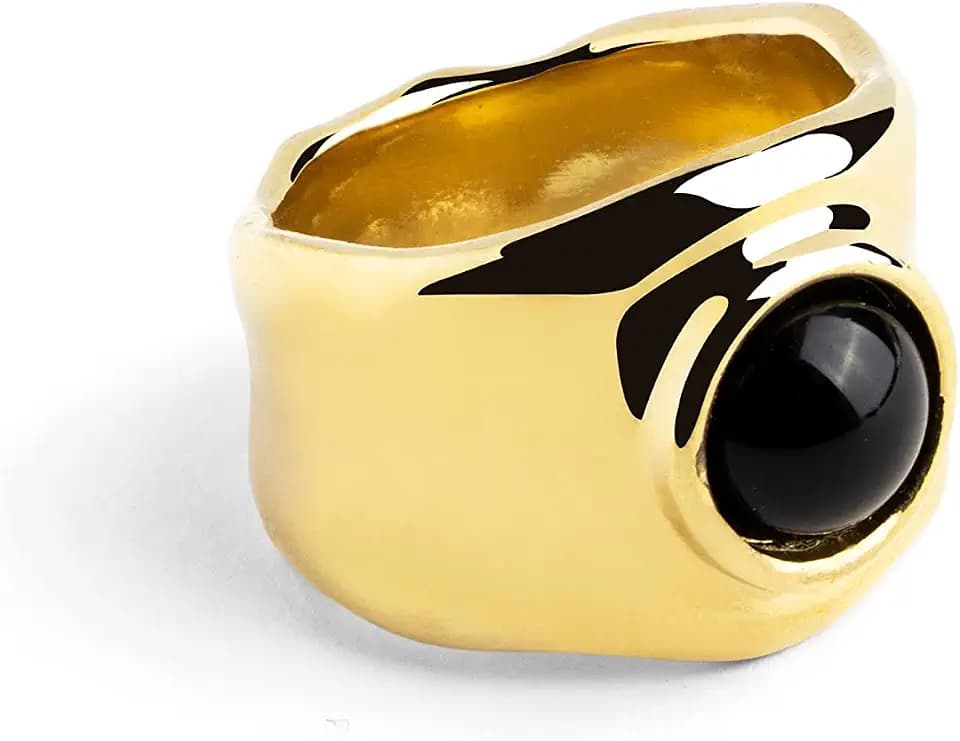 SINGULARU - My Onyx Ring. Messing mit 18 Kt Vergoldeter Beschichtung und Naturstein. Schmuck für Damen. Größe 10-18.