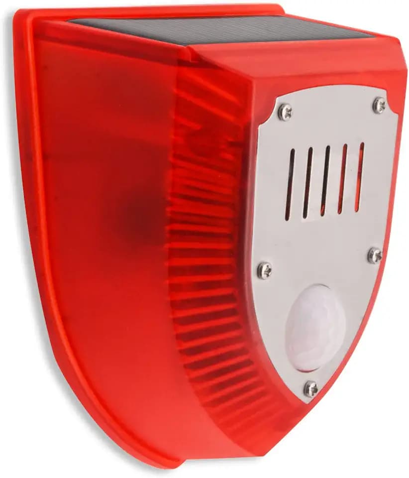 Solar Alarm Licht, Wasserfest PIR Bewegungsmelder Alarm 129dB laut Sicherheit Alarmanlage Mit Schussgeräuschen und Hundegebell-Soundeffekten (Rot)