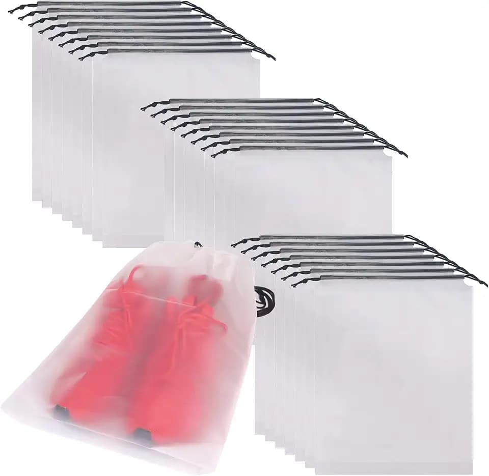 Set of 24 Portable Translucent Shoe Bags for Travel Large Clear Shoes Pouch Storage Organizer with Drawstring for Men and Women