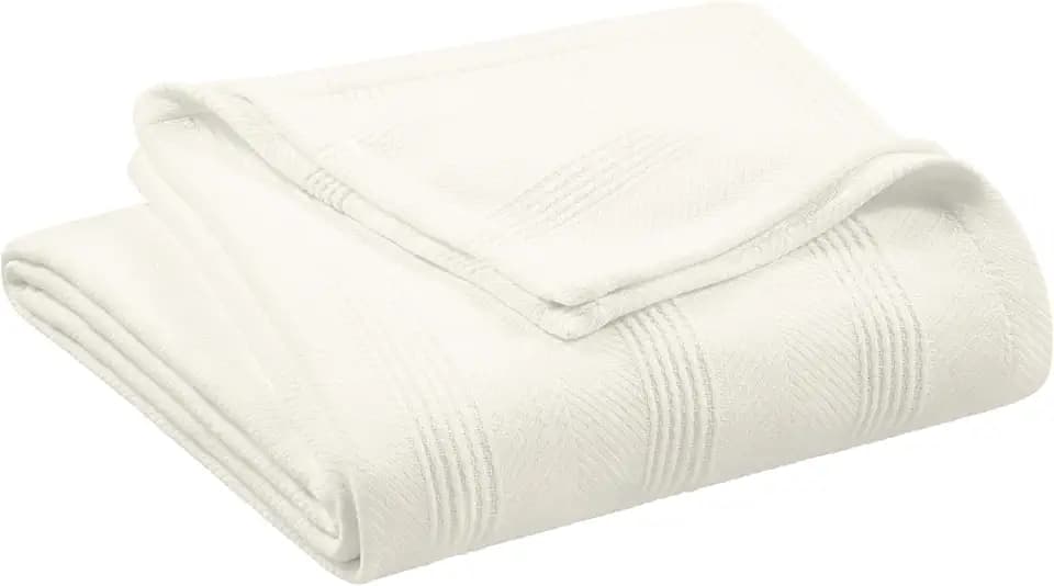 Vellux 100% Cotton Blanket, Twin, 66x90, Ivory