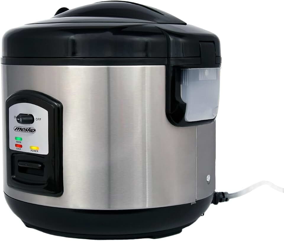 Mesko MS6411 Reiskocher Dampfgarer 1,5 Liter, Rice Cooker, Warmhaltefunktion, Abschaltautomatik, Gekochten Reis, Sushi, bis 8-10 Personen, Antihaft, Edelstahl, 1000W