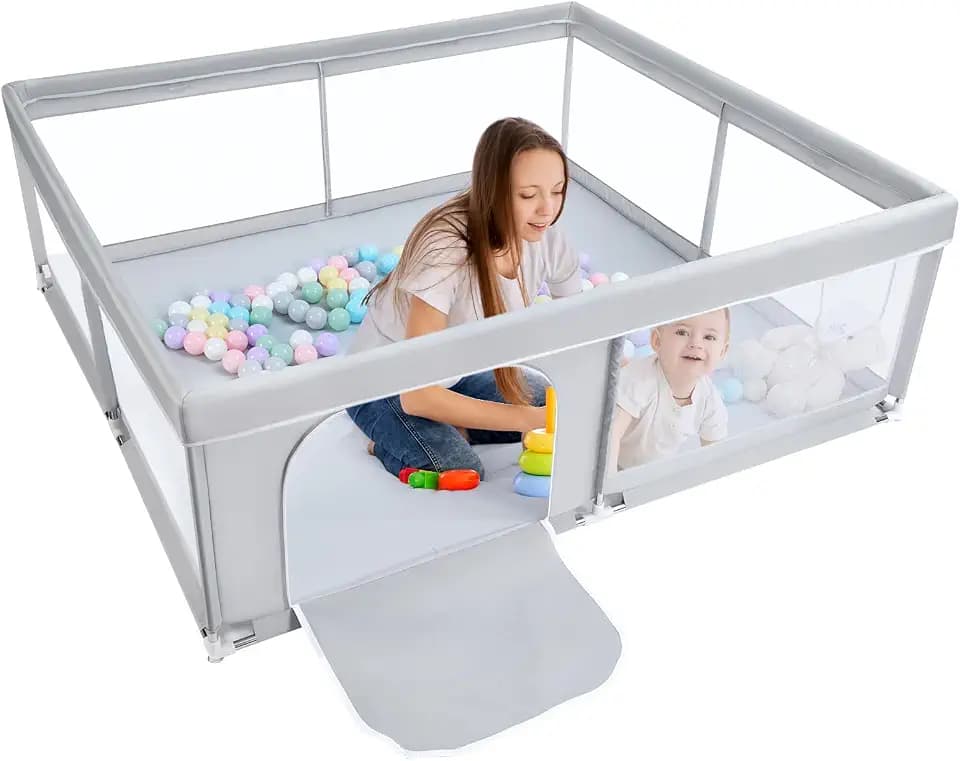 BEJOY Laufstall Baby, Großes Kompakter Laufgitter Baby, 180cm Grau