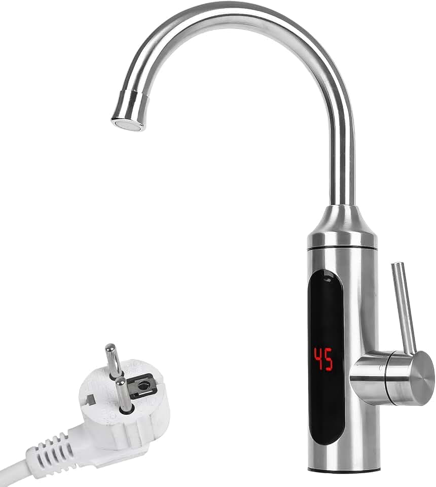 Elektrische Heizung Wasserhahn,220V 3300W Sofort Warm 304 Edelstahl Elektrisch Warmwasserhahn,360º Misch Drehung KüChenarmatur,LED Temperaturanzeige Einhand Spültischarmatur Für Küche,Bad