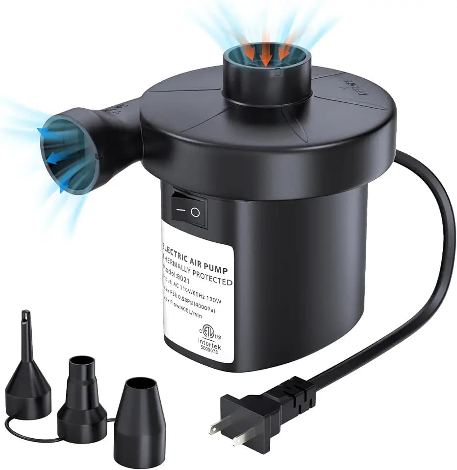 PULIDIKI Electric Air Pump for Inflatables Air Mattress Pump with 3 Nozzles