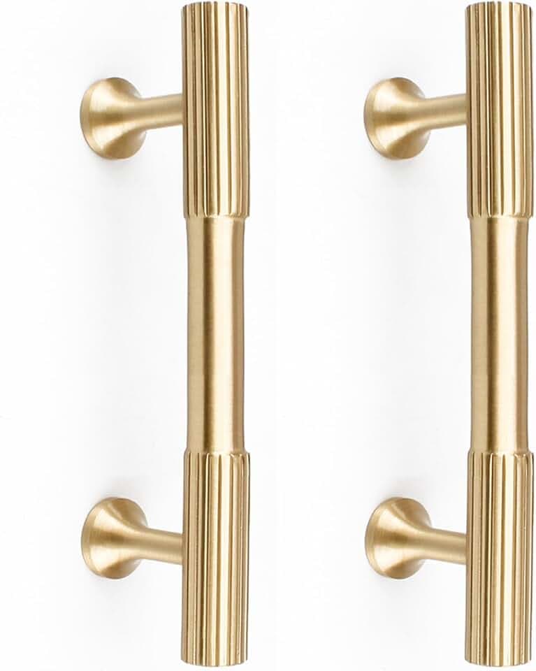 RZDEAL Schrankgriffe aus massivem Messing, goldfarben, 7,6 cm Lochmitten für Küchenschrankgriffe, moderne Schubladengriffe, Badezimmer, gebürstetes Messing, Schrankgriffe, Kleiderschrank-Türgriffe, 4