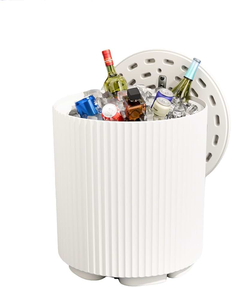 Outdoor Cooler Side Table, 2-in-1 Ice Chest Side Table, White