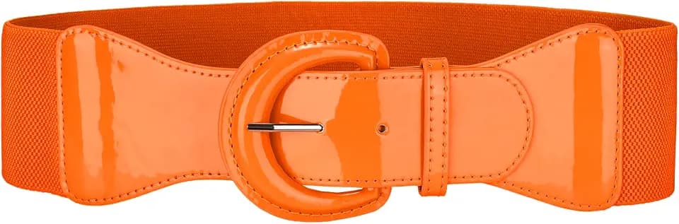 JASGOOD Women Wide Elastic Belts Vintage Chunky Buckle Patent Leather Belt