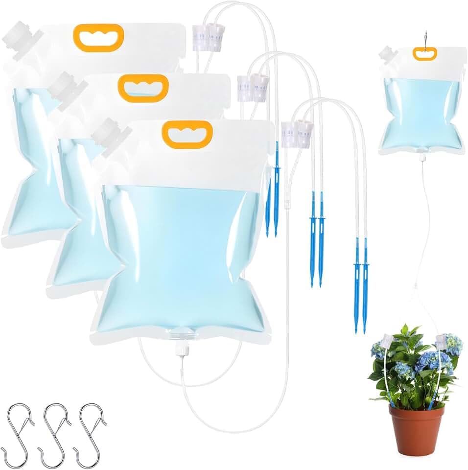 3 Pcs 5L Plant Water Bag Plant Watering System Device, Automatic Plant Waterer Self Watering IV Drip Bag Irrigation Drip Watering Bag with Adjustable Flow for Indoor Outdoor Potted Plant