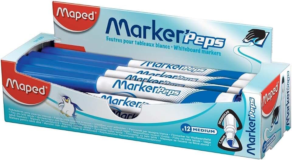Maped Marker'Peps Box mit trocken abwischbaren Markerstiften für weißen Schiefer, 12 Stück (1 Stück)