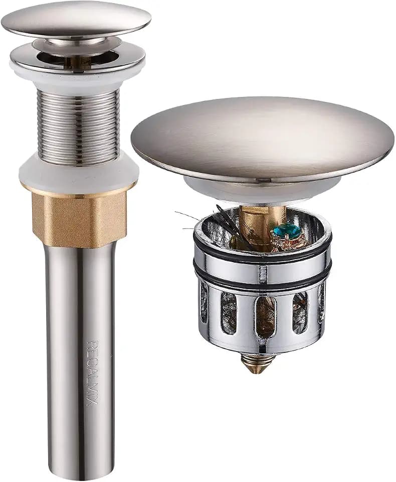 REGALMIX Bathroom Sink Drain, Vessel Sink Pop Up Drain,Built-in Anti-Clogging Strainer, Sink Drain Assembly Without Overflow Brushed Nickel,(1-1/2" to 1-3/4") RWF082B