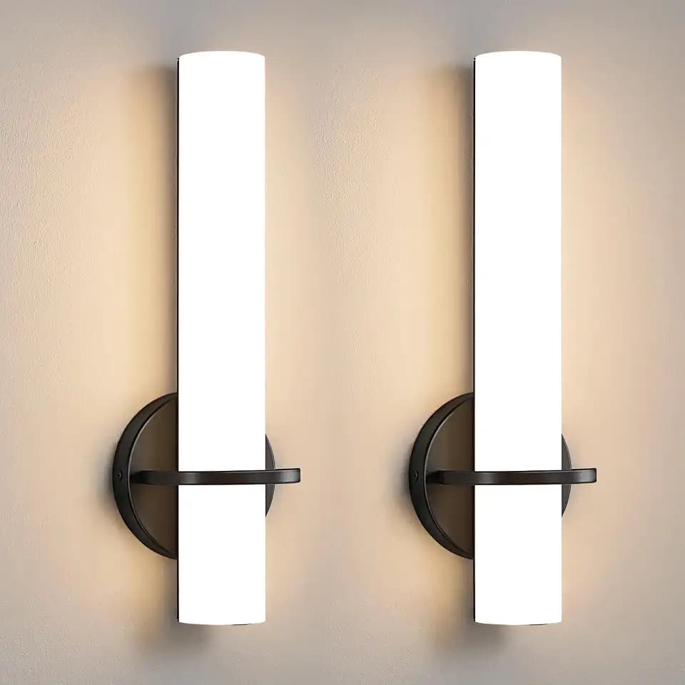 Hardwired Wall Sconce Light - 15 inch Modern Black Bathroom Sconces 5CCT Wall Sconces Set of Two LED Dimmable Sconce Lighting, 15W Wall Light with Acrylic Shade for Bedroom Stairway Living Room