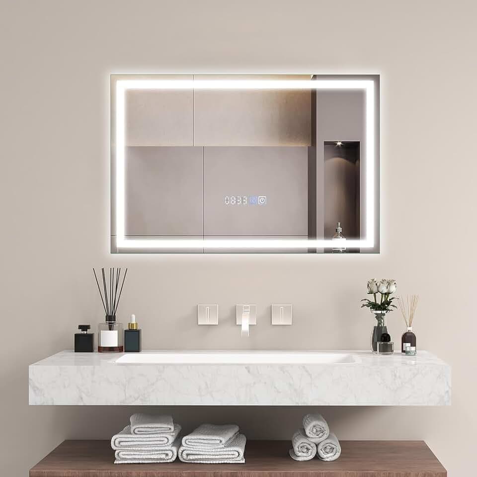 FANTASK Badspiegel mit LED Beleuchtung, 60 x 40 cm, Dimmbar