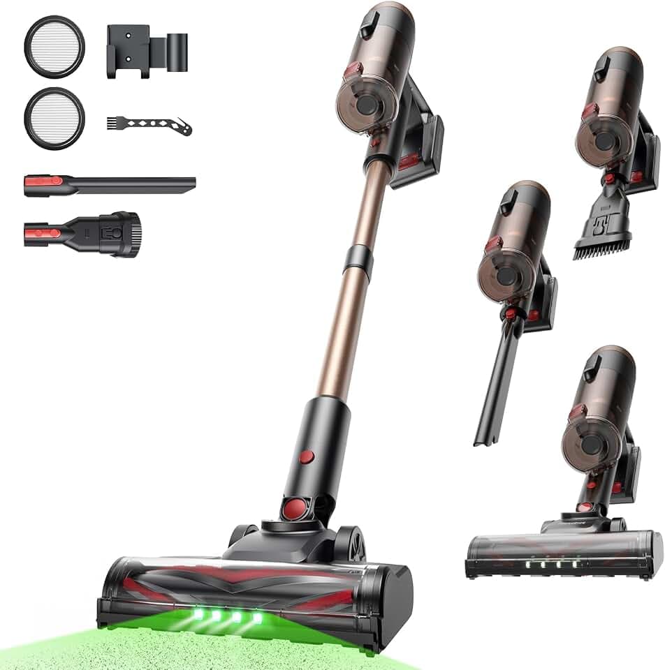 Proscenic P11 Ultra Akku Staubsauger Kabellos, Leichter Selbststehend 50Kpa 50Min Staubsauger mit Touchscreen Grünes Licht Anti-Tangle, Akkusauger für Teppich Hartböden Vorhang Auto Haustierhaare