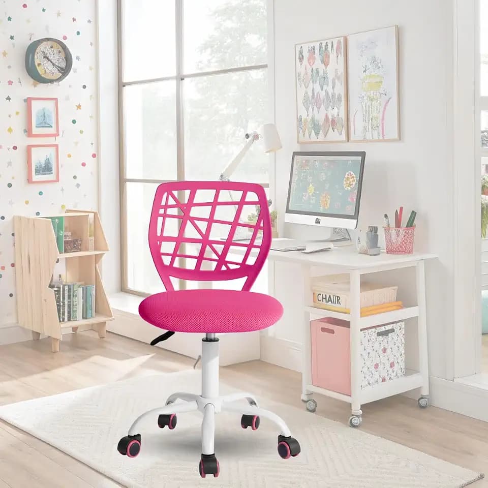 FurnitureR Bürostuhl, ergonomisch, drehbar, höhenverstellbar, für Computer, Rollen mit 5 Armen, Stühle und Hocker zu Hause, Arbeitsstuhl, Macaron, Dunkelrosa