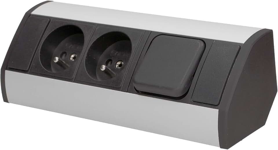 Orno OR-GM-9002/B-G Ecksteckdose 2 Fach mit Schalter und Kindersicherung, Ideal für Küche, Büro und Arbeitsplatte || 45° Aufbau-Montage || 3680W Standard-Steckdose: French (typ E)
