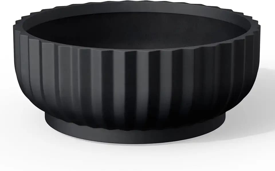 Kante Accent Round Shallow Black Concrete Planter 14.6" Dia, Outdoor