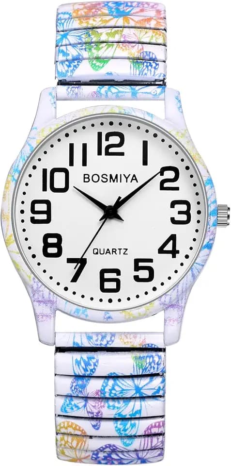 JewelryWe Uhren Damen Edelstahl Elastisch: Vintage Boho Analog Quarz Armbanduhr Frauen Edelstahl Stretch Armband Uhr mit ultraklaren großen arabischen Zahlen Zifferblatt