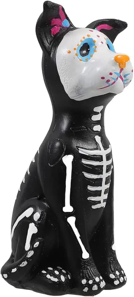Day of The Dead Dog Figurine, Halloween Sugar Skulls Animal Statue Resin Skeleton Sculpture, Ofrenda Decorations for Altar Dog