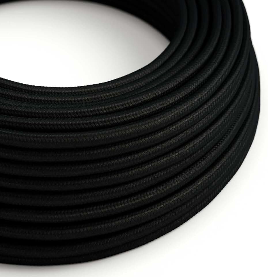 creative cables - Textilkabel rund, schwarz mit Seideneffekt, RM04-5 Meter, 3x0.75