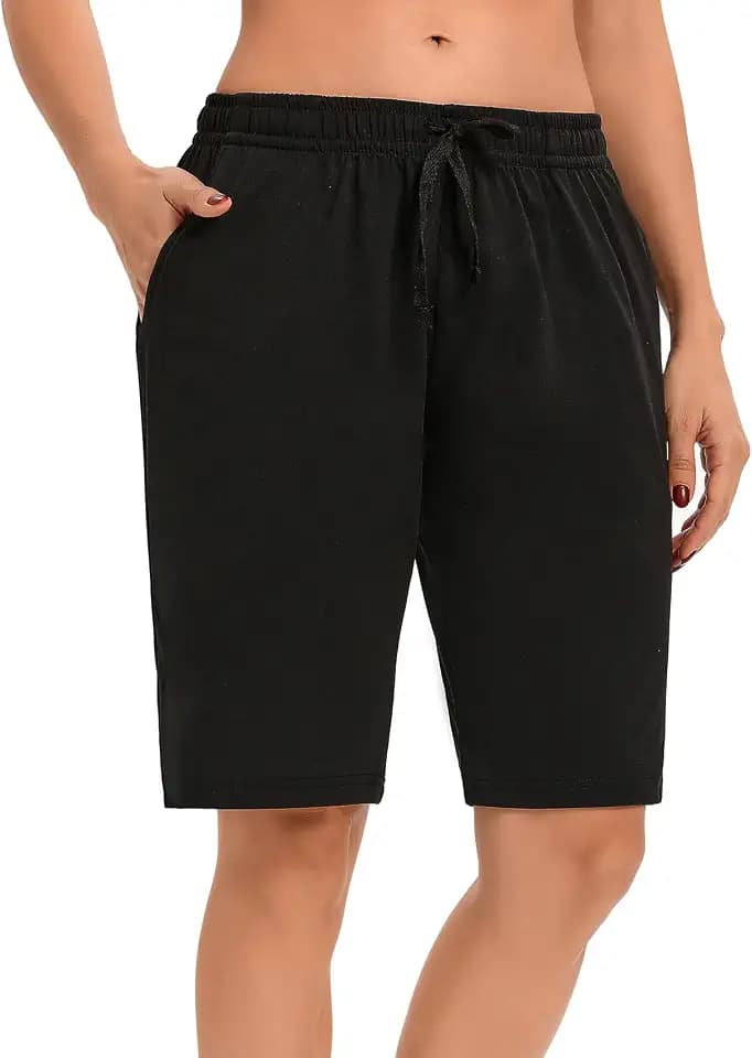 LUCKYCATCUS 10" Long Loose Drawstring Bermuda Shorts for Women with Pockets