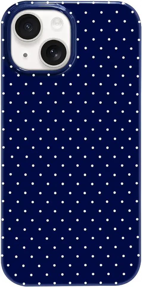 Hython for iPhone 14 Case & iPhone 13 Case Cute Polka Dot Aesthetic Design Simple Cover 6.1", Thin Slim Anti-Scratch Soft TPU Bumper Shockproof Rubber Protective Phone Cover Women Girls, Dark Blue