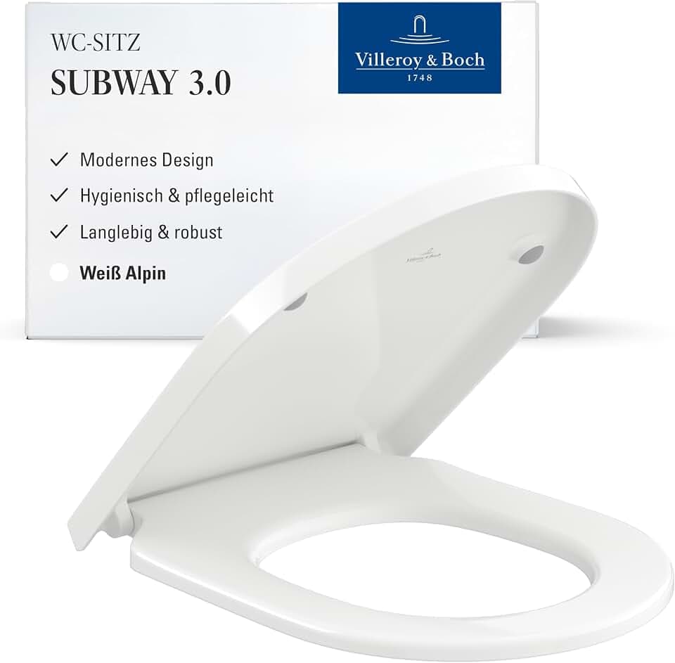 Villeroy & Boch Subway 3.0 WC-Sitz, D-Form – Weiß Alpin, glänzend | Mit Edelstahl-Scharnieren, aus bruchsicherem Duroplast, Original Ersatzteil, 8M426101