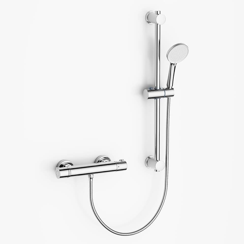 MORADO Duschsystem mit Thermostat,Duscharmatur Kompletset,Duscharmatur mit Thermostat, (mit Brausegarnitur 700 mm),Dushe Wasserhahn,Handbrause mit 3 Funktionen,Chrom