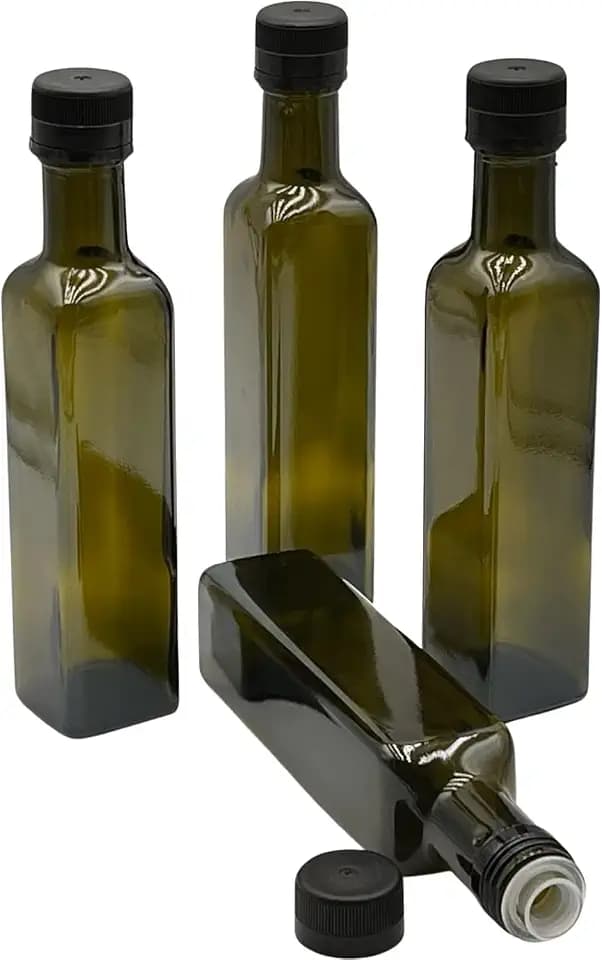 4x Ölflasche 250 ml Glasflaschen mit Aussgießer und Etiketten