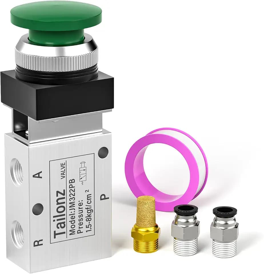 TAILONZ PNEUMATIC Green 1/4”NPT Manual Control Type Mushroom Push Button 3 Way 2 Position Pneumatic Control Mechanical Valve
