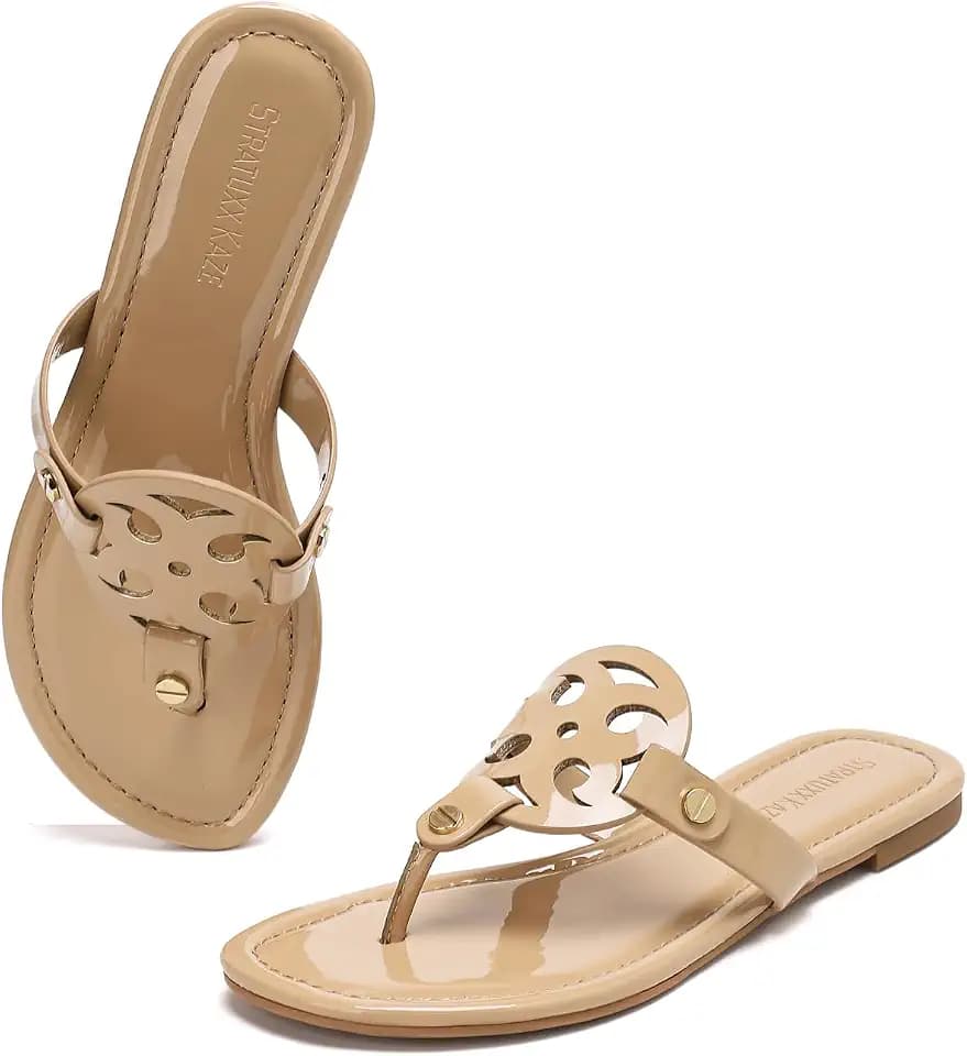 Stratuxx Kaze Women's Dressy Patent Leather Thong Sandals Comfy Flipflops