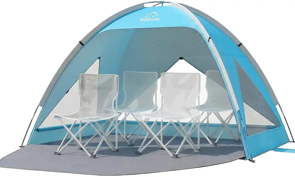 Wolfwise Beach Tent Sun Shelter Portable, Large 3-4 Person Sunshade Cabana