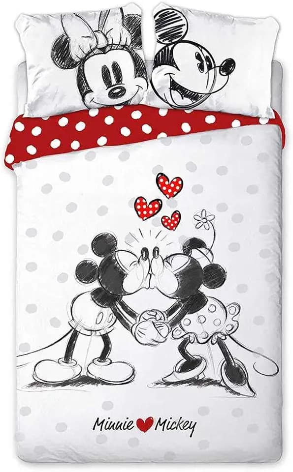 Minnie und Mickey Kiss Love Bettwäsche-Set für Kinder, Bettbezug aus Baumwolle