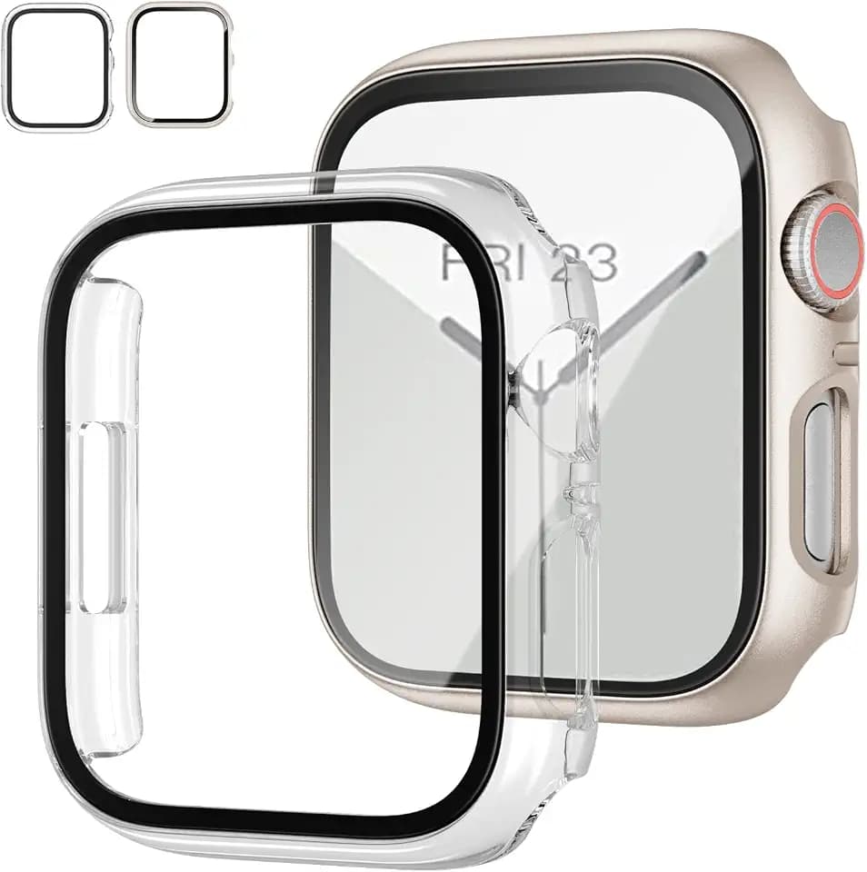 2 Pack Case with Tempered Glass Screen Protector for Apple Watch Series 6/5/4/SE 44mm,JZK Slim Guard Bumper Full Coverage Hard PC Protective Cover HD Ultra-Thin Cover for iWatch 44mm,Starlight+Clear