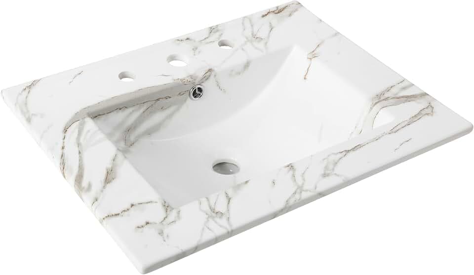 JONATHAN Y Ancillary 24" Bathroom 3-Hole Sink Top, White Marble Effect