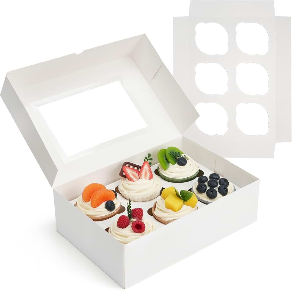 LotFancy 12 Pack Cupcake Boxes 6 Count, Cupcake Containers with Window
