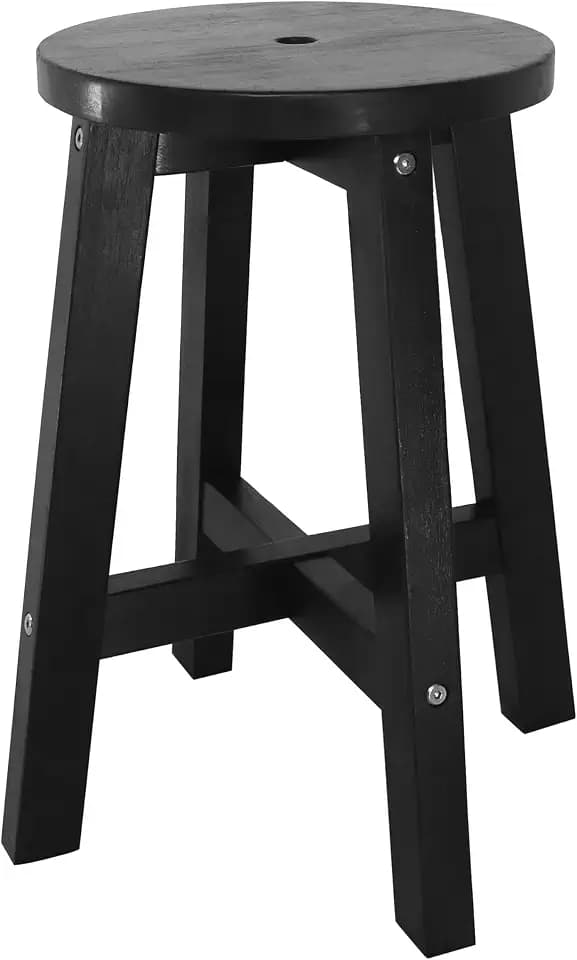 JONATHAN Y Grove 18" Round Solid Acacia Wood Indoor Outdoor Stool, Black