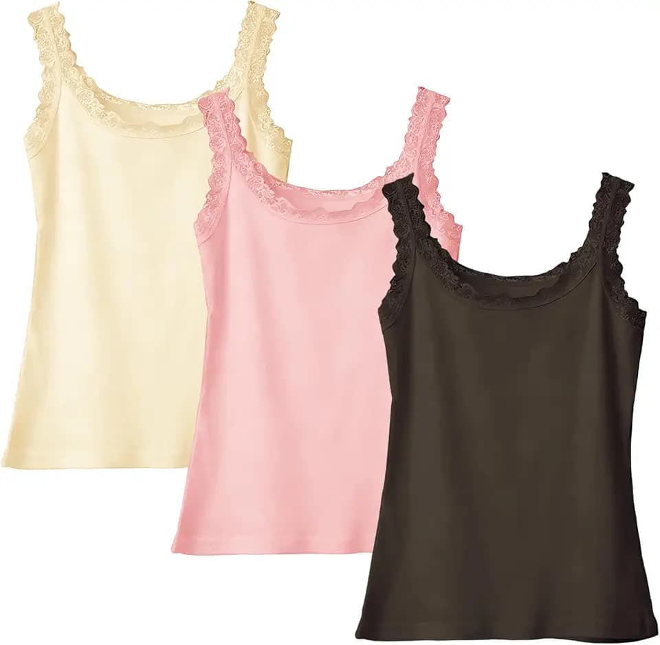 3er Pack Spitzentop Damen Top mit Spitze Basic Tank Top Frauen Trägertop Sommer Unterhemden mit Breiten Trägern