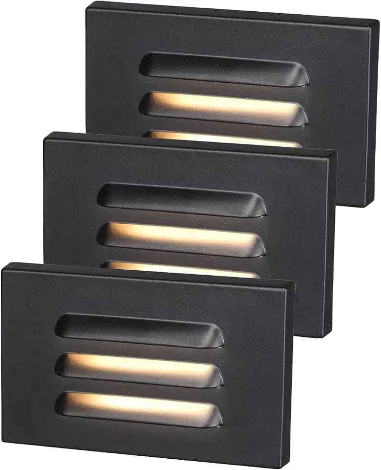 LEONLITE 3-Pack 5CCT 120V LED Step Lights, Louvered, Black