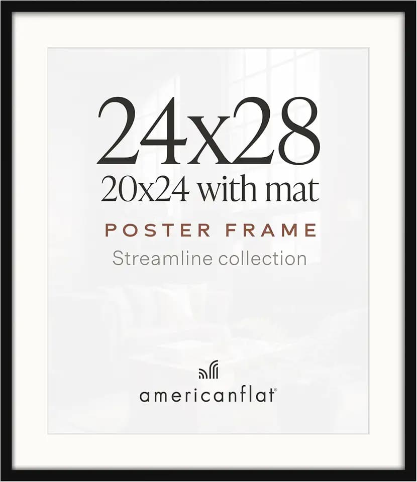 Americanflat 24x28 Poster Frame - Matted to 20x24 - Slim Molding - Black