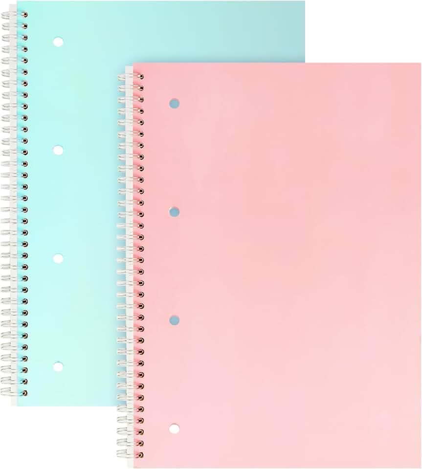 RITOLLO 2er Pack A4 Spiralbuch 160 Seiten Liniertes Papier 8 mm Linien mit Rand – Perforiertes Notizbuch mit 4 Lochungen für Universität Studium Schule Prüfungsvorbereitung Büronotizen