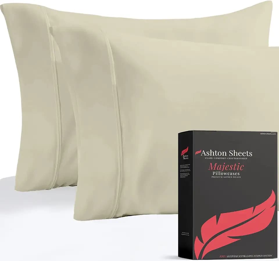 1000 Series Queen Size Pillow Cases Set of 2, Sateen Sand