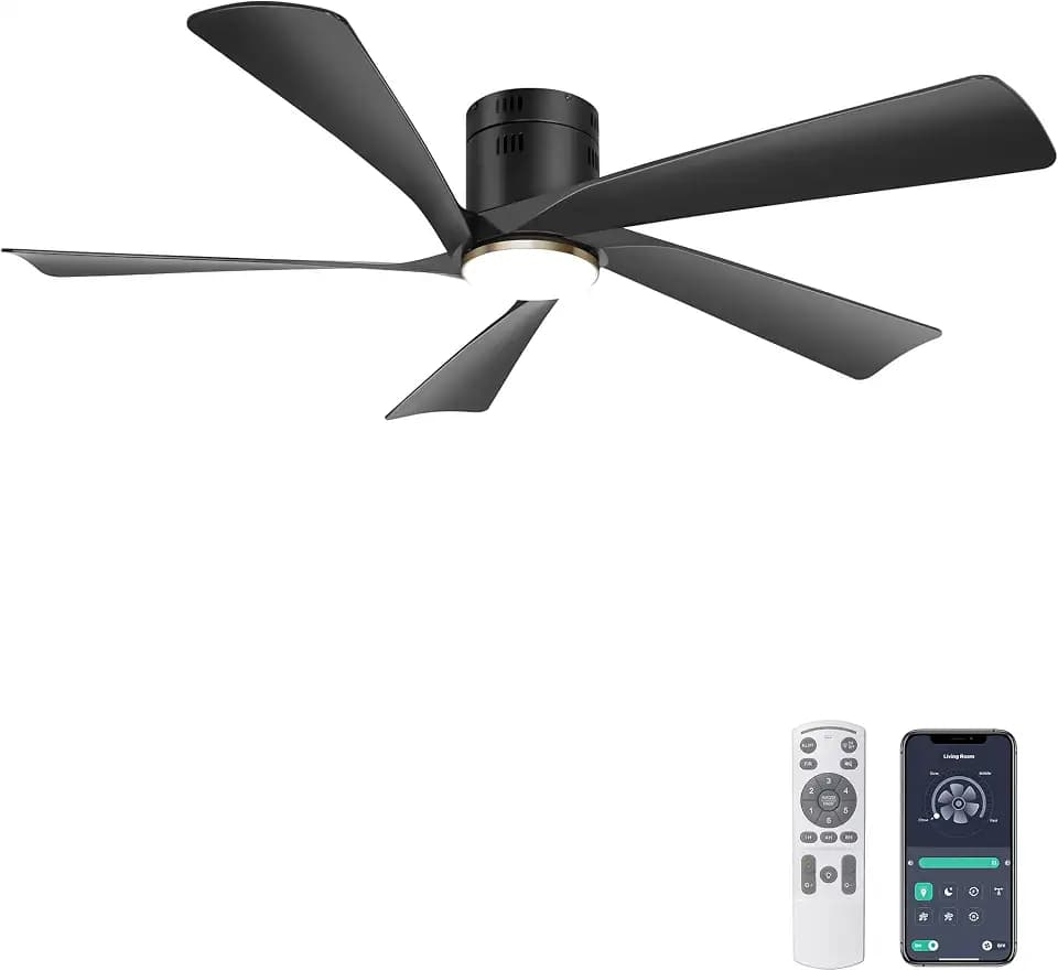 Ohniyou 52” Low Profile Modern Black Ceiling Fan with Lights