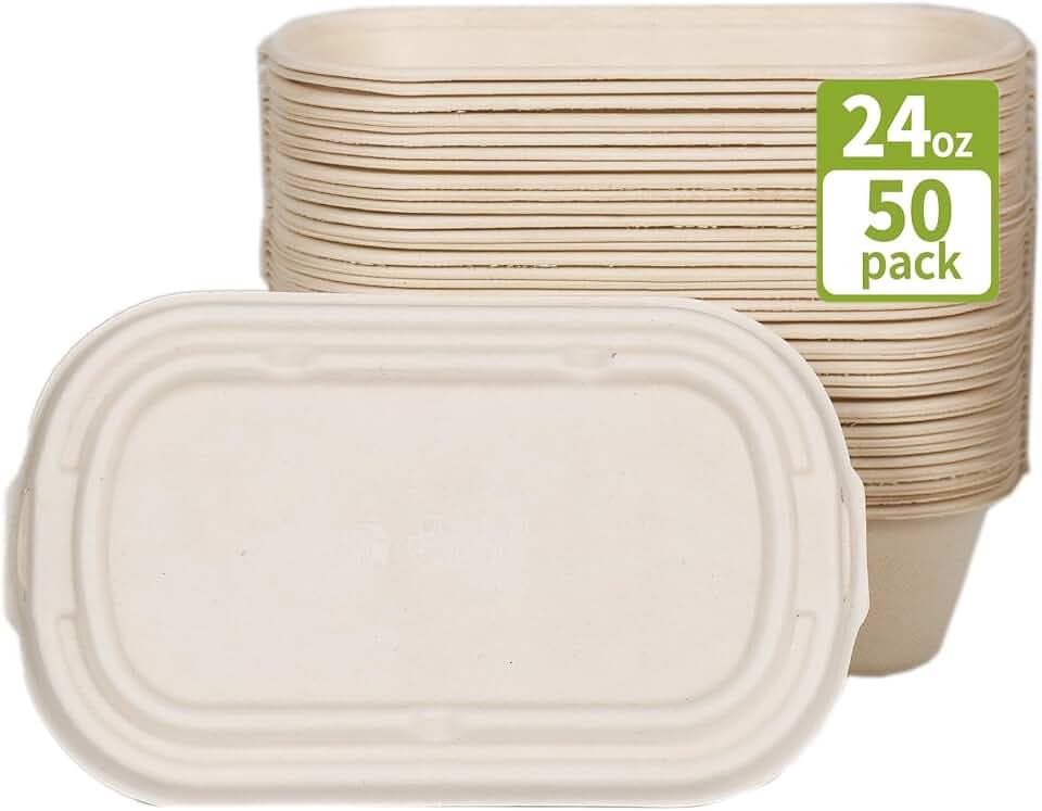 50Pcs(24oz) disposable meal prep food containers with lids.