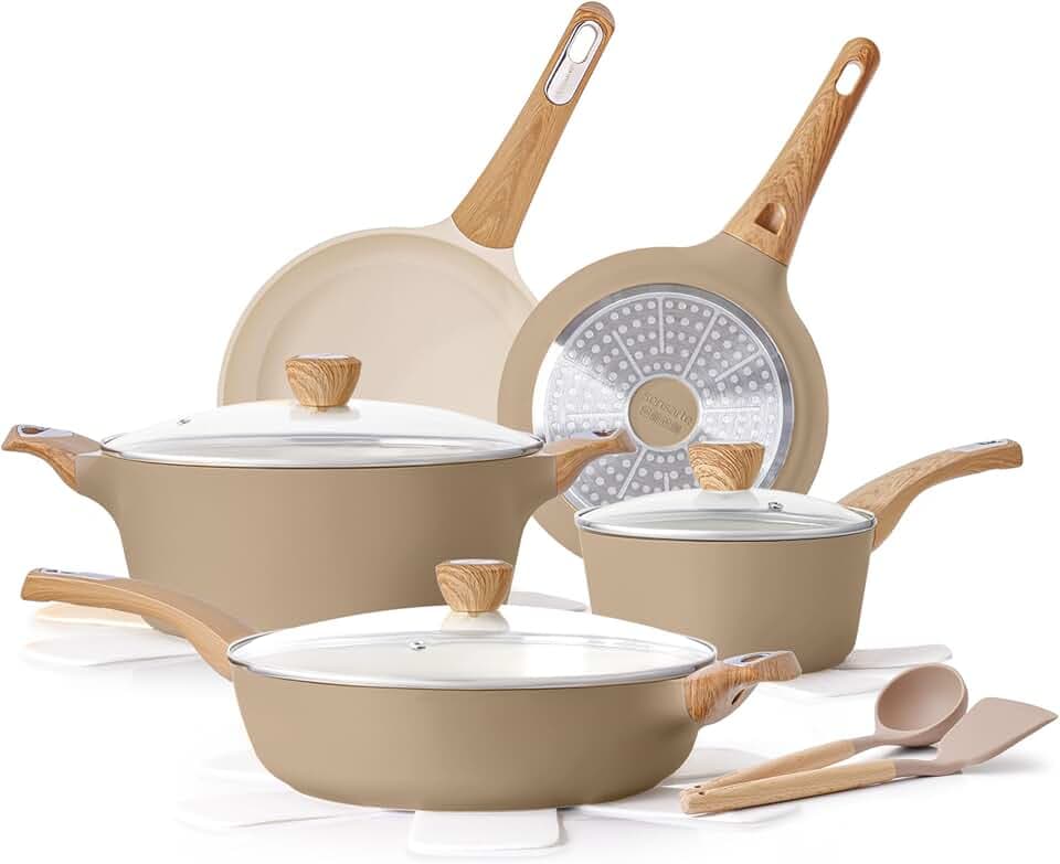 SENSARTE Ceramic Pots and Pans Set Nonstick, Kitchen Cookware Sets, 14-Piece Induction Cookware, Non-toxic Healthy Non Stick Cooking Set, with Frying Pans Set, PFAS PTFE PFOA PFOS Free