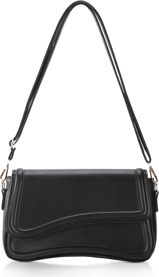 Y2K Trendy Shoulder Bag for Women, Vegan Leather Saddle Crossbody Bag, Removable Adjustable Strap Small Clutch Purse for Daily/Shopping/Party (Black)
