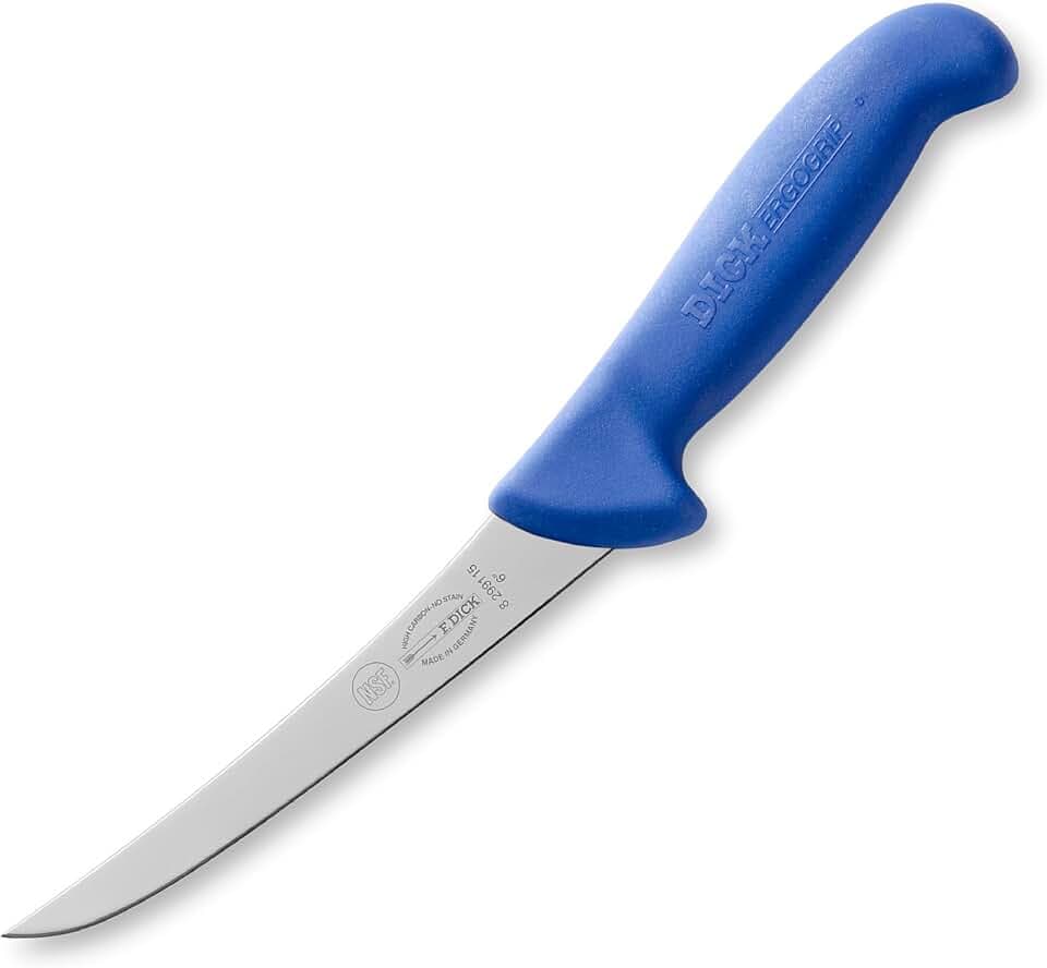 F. DICK Ausbeinmesser, Steif, Metzgermesser ErgoGrip (Messer mit Klinge 15 cm, X55CrMo14 Stahl, nichtrostend, 56 HRC) 82991151, Blau, Balu