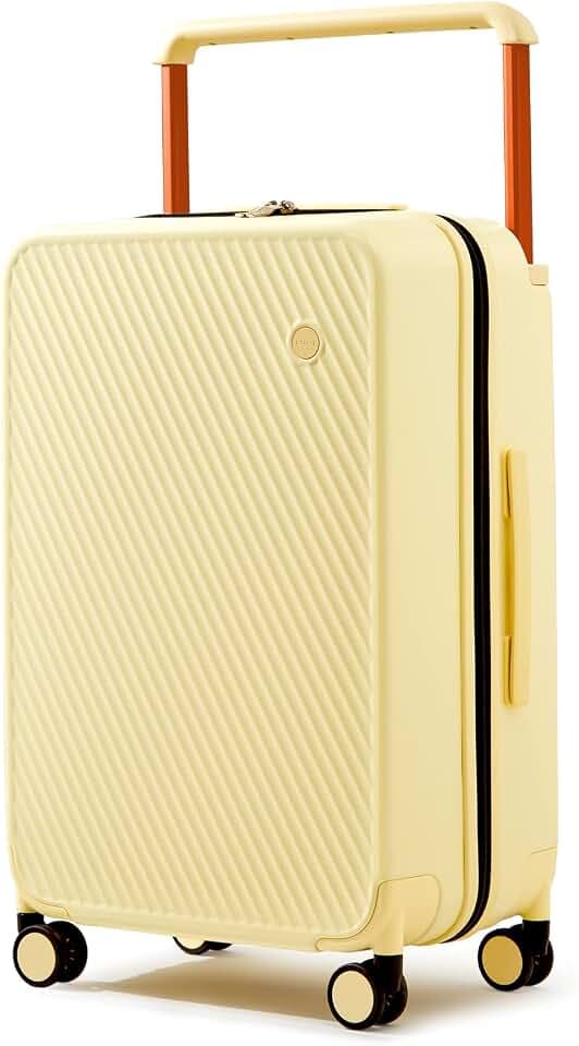 mixi Carry On Luggage Airline Approved 20'' Lightweight Luggage Wide Handle PC Hardshell Suitcases with Spinner Wheels & TSA Lock, Lark Yellow