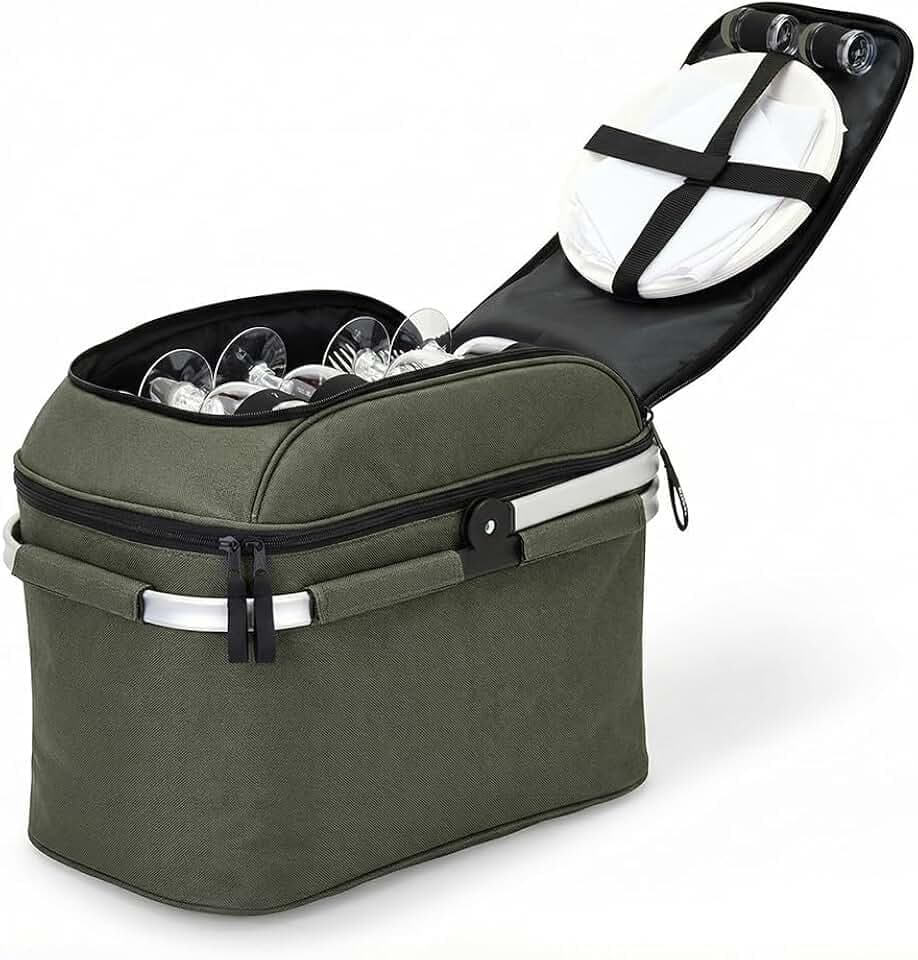Livoo Picknickkorb für 4 Personen SEP117VE – 23 l, 600D, 29 Zubehörteile inklusive