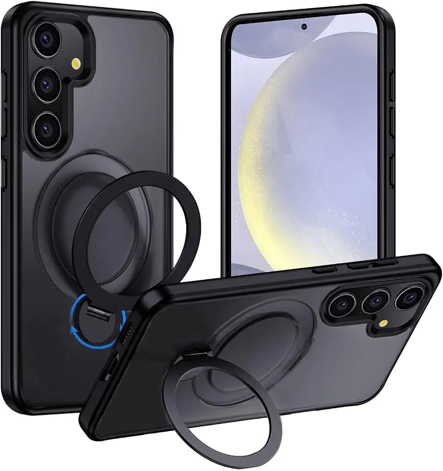 Holidi für Samsung Galaxy S24 Handyhülle, Magsafe mit Ring Halter Ständer, S24 Case mit Ständer Handy Ring Militärischer Schutzhülle Galaxy S24 Case, Schwarz