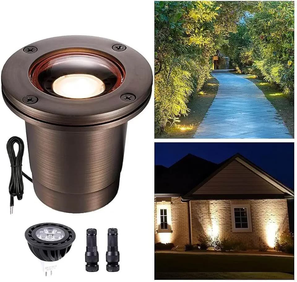 Gardenreet Brass Low Voltage Landscape Well Lights, 12V 2700K, 1 Pack